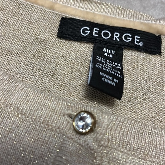 Light golden/tan cardigan sweater with gold metallic threads throughout, small - Picture 3 of 6